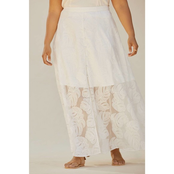 New Anthropologie Hutch Deco Leaf Maxi Skirt $188 PLUS 1X White - Picture 4 of 10